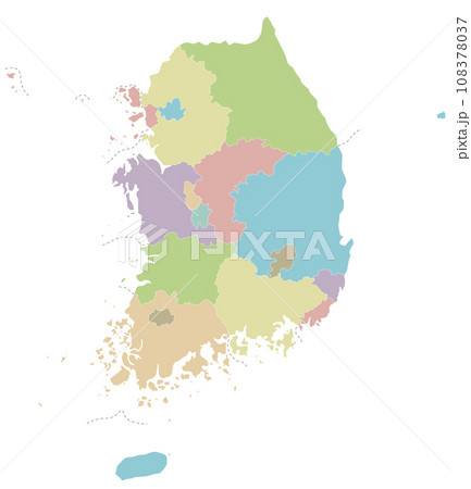 Vector blank map of South Korea with provinces, metropolitan cities and administrative divisions. Editable and clearly labeled layers. 108378037
