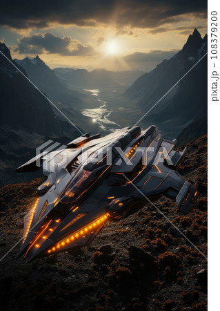Vertical poster with a spaceship, space is like a dream, space exploration 108379200