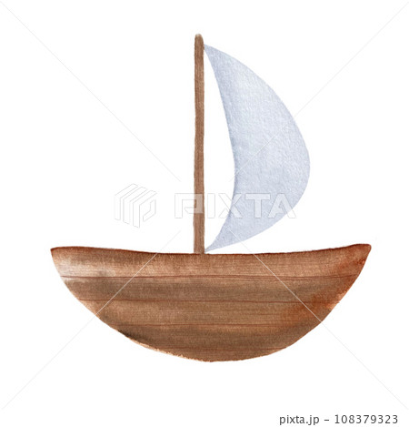 Watercolor brown wooden sailboat illustration Watercolor brown wooden sailboat illustration 108379323