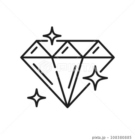 Diamond casino treasure isolated outline icon. Vector jewelry sparkling gem, gemstone reward brilliant crystal, topaz karat expensive gift Diamond casino treasure isolated outline icon. Vector jewelry sparkling gem, gemstone reward brilliant crystal, topaz karat expensive gift 108380885