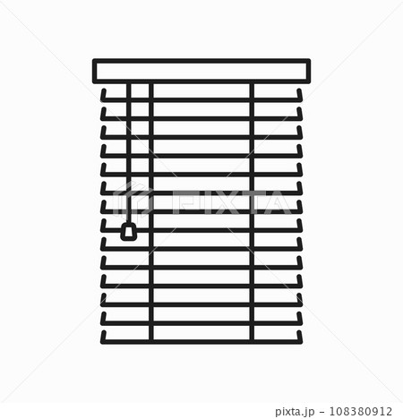 Window horizontal blind, sun protection shutter outline icon. Vector curtain shade, light blocking horizontal jalousie, window blind cover Window horizontal blind, sun protection shutter outline icon. Vector curtain shade, light blocking horizontal jalousie, window blind cover 108380912