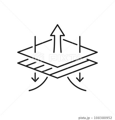Layered breathable material, absorption surface isolated outline icon. Vector airflow textile layers and water resistant fabric, thermal repellent textile 108380952