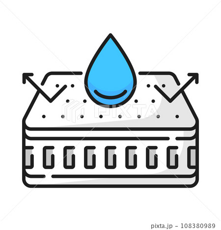 Comfortable orthopedic mattress with water repellent materials, memory mattress and drop icon. Waterproof mattress water resistant fabric surface 108380989