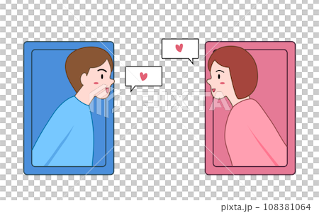 Long distance relationship and dating online concept. woman and man talking through cellphone. Romantic moment. Couple illustration Long distance relationship and dating online concept. woman and man talking through cellphone. Romantic moment. Couple illustration 108381064