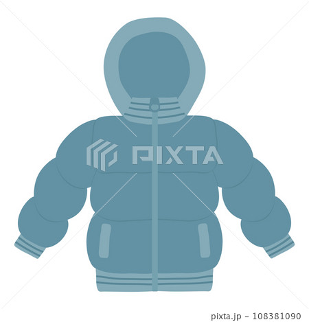Warm winter jacket with hood, winter clothes and accessories, vector Warm winter jacket with hood, winter clothes and accessories, vector 108381090