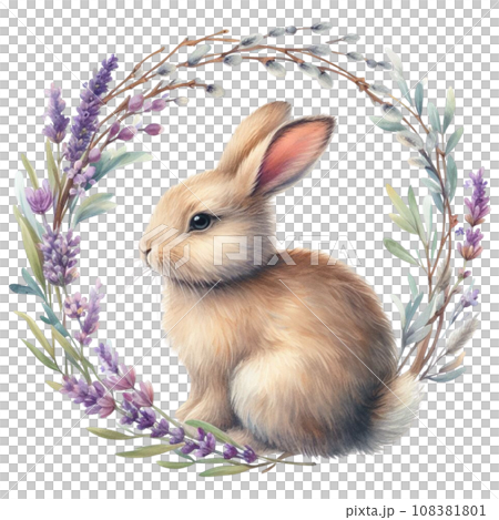 Watercolor Easter bunny with willow branches...のイラスト素材 [108381801] - PIXTA