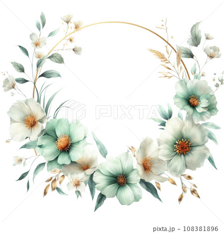 Watercolor floral wreath with flowers and leaves. Watercolor floral wreath with flowers and leaves. 108381896