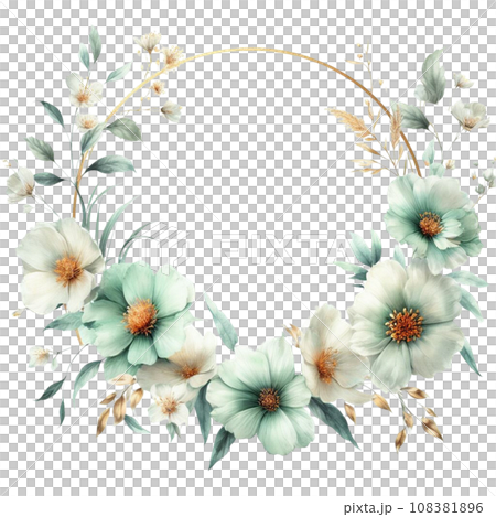 Watercolor floral wreath with flowers and leaves. Watercolor floral wreath with flowers and leaves. 108381896