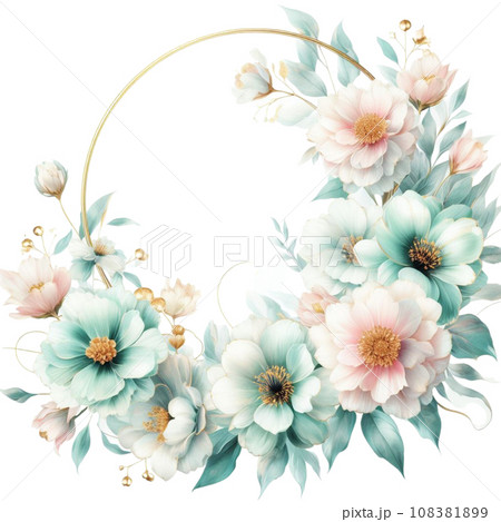 Watercolor floral wreath with flowers and leaves. Watercolor floral wreath with flowers and leaves. 108381899