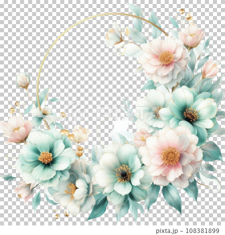 Watercolor floral wreath with flowers and leaves. Watercolor floral wreath with flowers and leaves. 108381899