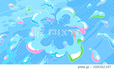 丸く広がるカラフルな水飛沫の背景イラスト 108382107