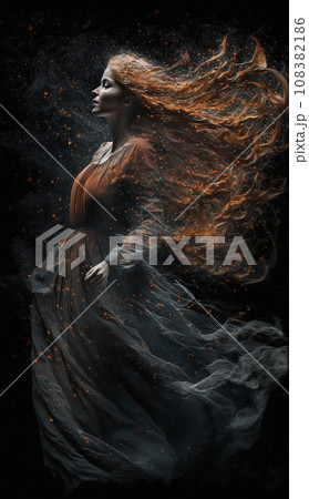 Orange Ghosts spirit with long hair, woman flying on dark background. Halloween concept. AI Generative 108382186