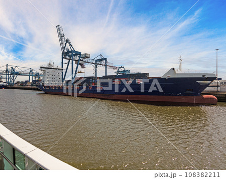 Panoramic picture from port Rotterdam with transport ships Panoramic picture from port Rotterdam with transport ships 108382211