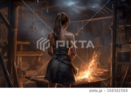 Blacksmith forge woman job. Molten worker. Generate Ai Blacksmith forge woman job. Molten worker. Generate Ai 108382568