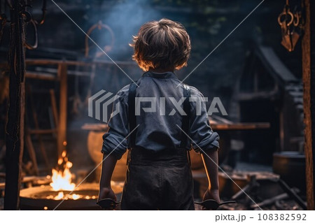 Blacksmith child forge. Molten traditional. Generate Ai Blacksmith child forge. Molten traditional. Generate Ai 108382592