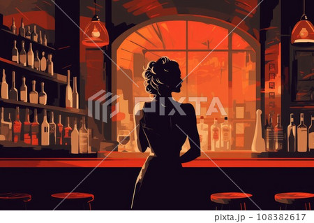 Bartender woman bar art. Night cocktail. Generate Ai 108382617