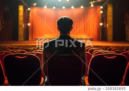 Actor man at chairs in theater. Role empty. Generate Ai Actor man at chairs in theater. Role empty. Generate Ai 108382695