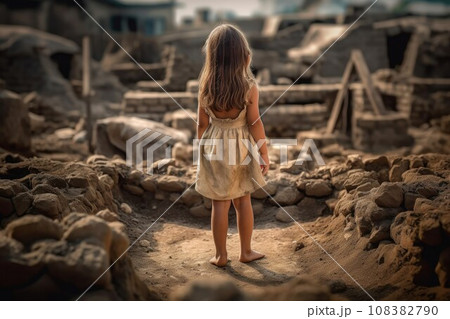 Archaeologist child girl. Discovering ruins. Generate Ai 108382790