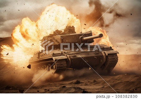 War tank explosion defense. City soviet. Generate Ai 108382830