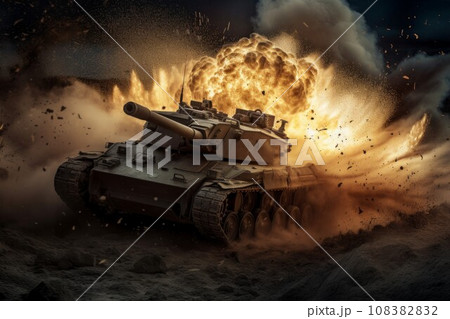 War tank explosion. Battle military. Generate Ai 108382832