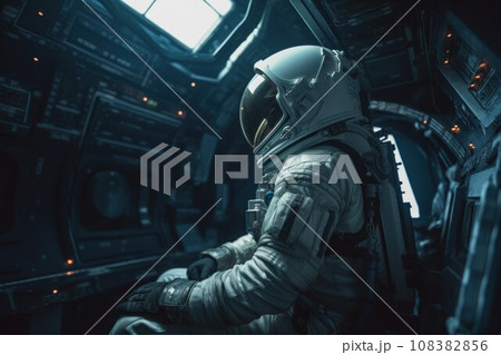 Space astronaut sitting. Universe man suit. Generate Ai Space astronaut sitting. Universe man suit. Generate Ai 108382856
