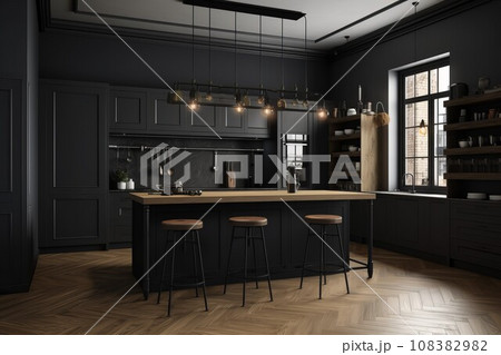 Kitchen dark interior. Home light. Generate Ai Kitchen dark interior. Home light. Generate Ai 108382982