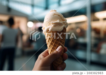 Ice cream cone chocolate. Flavor cold. Generate Ai 108382983