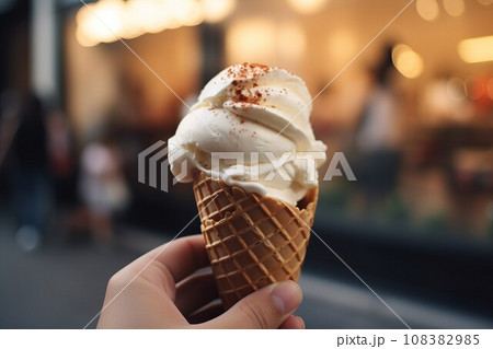 Ice cream cone. Summer sweet food. Generate Ai 108382985