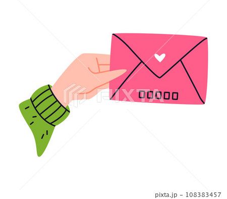 Human Hand Hold Letter in Sealed Envelope Vector Illustration 108383457