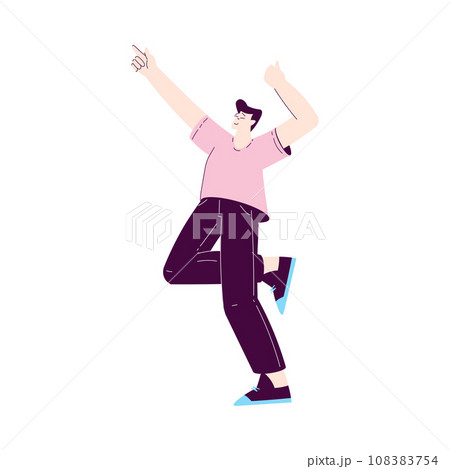 Happy Man Character Rejoicing and Cheering with Raised Up Hands Vector Illustration 108383754