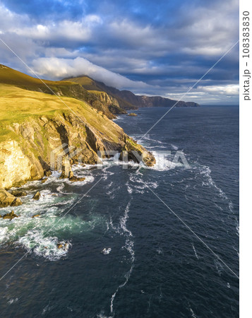 Aerial view of the beautiful coast at Malin Beg in County Donegal, Ireland. 108383830
