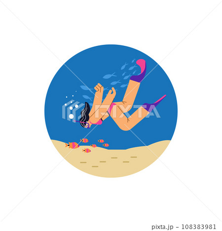 Snorkeling underwater adventure circle banner, vector illustration isolated. 108383981