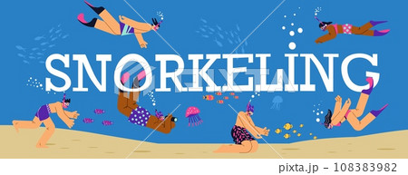 Snorkeling banner or website header template, flat vector illustration. 108383982