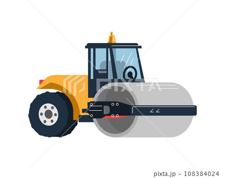 Yellow compactor, vibratory road roller and asphalt paver, vector heavy equipment for road construction and repair Yellow compactor, vibratory road roller and asphalt paver, vector heavy equipment for road construction and repair 108384024