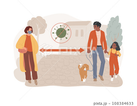 Business meeting during sick leave isolated concept vector illustration. Social distancing, prevent virus spread, self protection measures, distance working, home office vector concept. Business meeting during sick leave isolated concept vector illustration. Social distancing, prevent virus spread, self protection measures, distance working, home office vector concept. 108384633