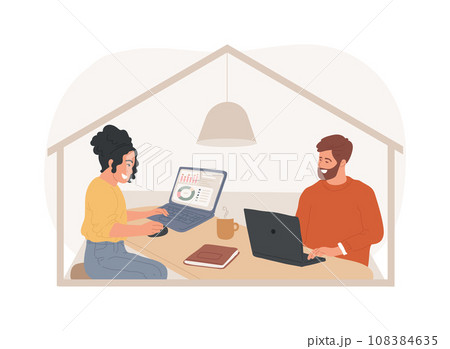 Work from home during sick leave isolated concept vector illustration. Virus outbreak prevention measures, social distance, governmental support, self protection, wear mask vector concept. 108384635