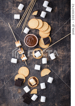 Smores with marshmallow, chocolate and crackers 108384742