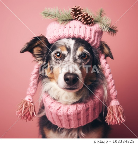 Cute dog in knitted Christmas sweater Cute dog in knitted Christmas sweater 108384828