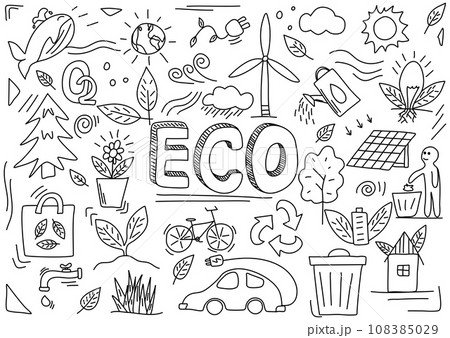 Doodle vector illustration on the theme of ecology and environmental protection. 108385029
