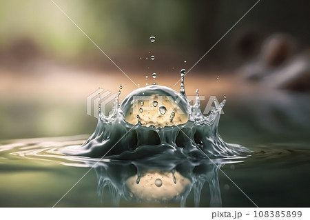 Water splash. Falling drop of rain. Neural network AI generated art 108385899