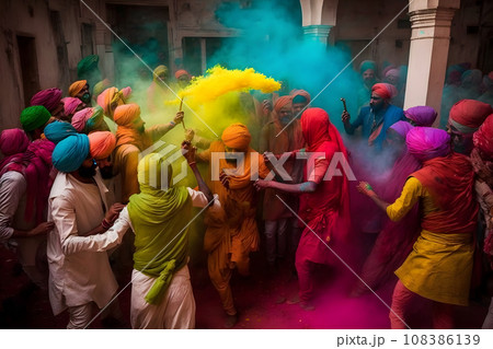colored powder fired up, holi celebration. Neural network AI generated art colored powder fired up, holi celebration. Neural network AI generated art 108386139