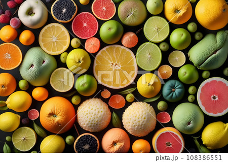 Fruit colorful background. Neural network AI generated art 108386551