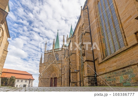 View of the famous cathedral in the Thuringian city of Erfurt during the day View of the famous cathedral in the Thuringian city of Erfurt during the day 108386777