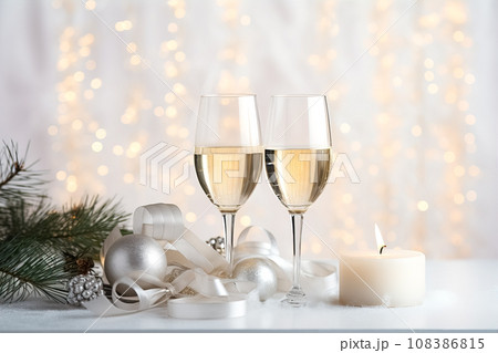 Festive xmas greeting card with champange 108386815