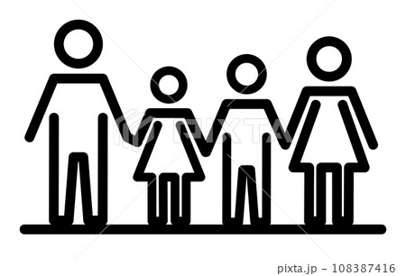 夫婦円満な父親と母親と子供の家族構成を示すイラスト 108387416