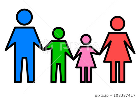夫婦円満な父親と母親と子供の家族構成を示すイラスト 108387417