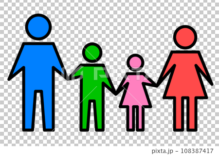 夫婦円満な父親と母親と子供の家族構成を示すイラスト 108387417