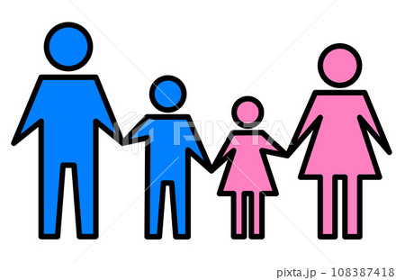夫婦円満な父親と母親と子供の家族構成を示すイラスト 108387418