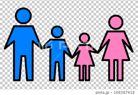 夫婦円満な父親と母親と子供の家族構成を示すイラスト 108387418