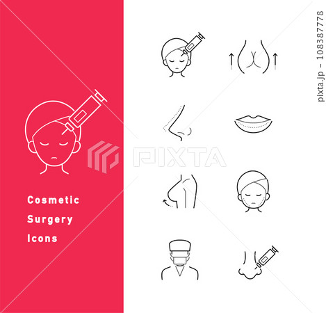 美容整形・プチ整形・美容外科に関するアイコンイラスト(線画)のセット 美容整形・プチ整形・美容外科に関するアイコンイラスト(線画)のセット 108387778